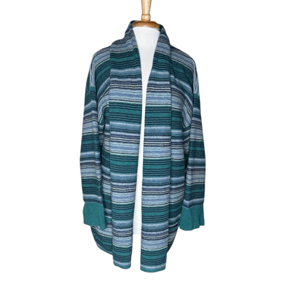 Woolrich Lambs Wool Striped Open Front Cardigan Sweater